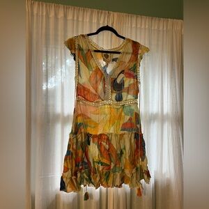 Anthropologie Z&L toucan dress/cover up. Beaded tassels. Size medium